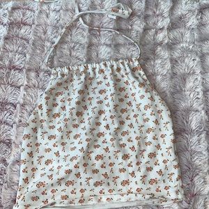 White and floral print crop top